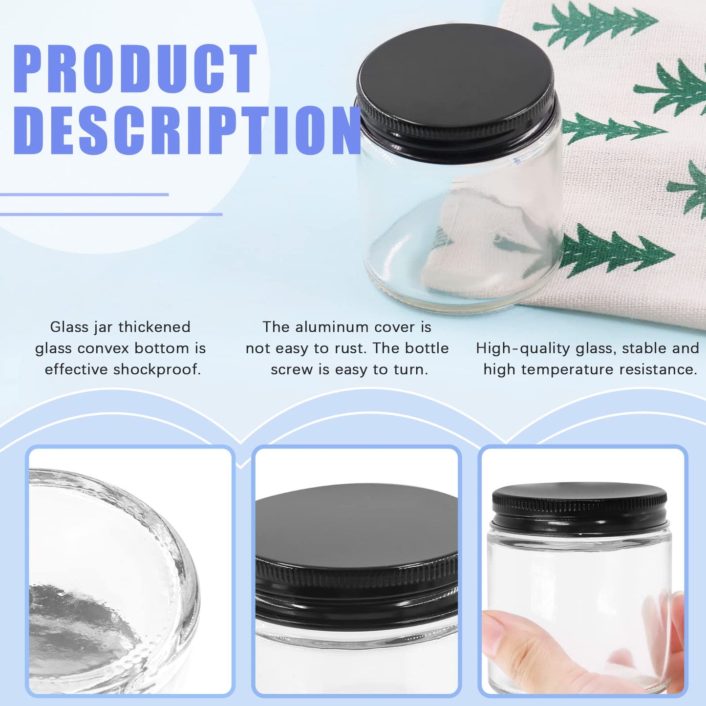 Glarks 8 Pack 8oz/240ml Glass Jars with Lids, Round Clear Glass Jars with Inner Liner and Black Lids for Storing Creams, Beauty Products, Cosmetic and Ointments