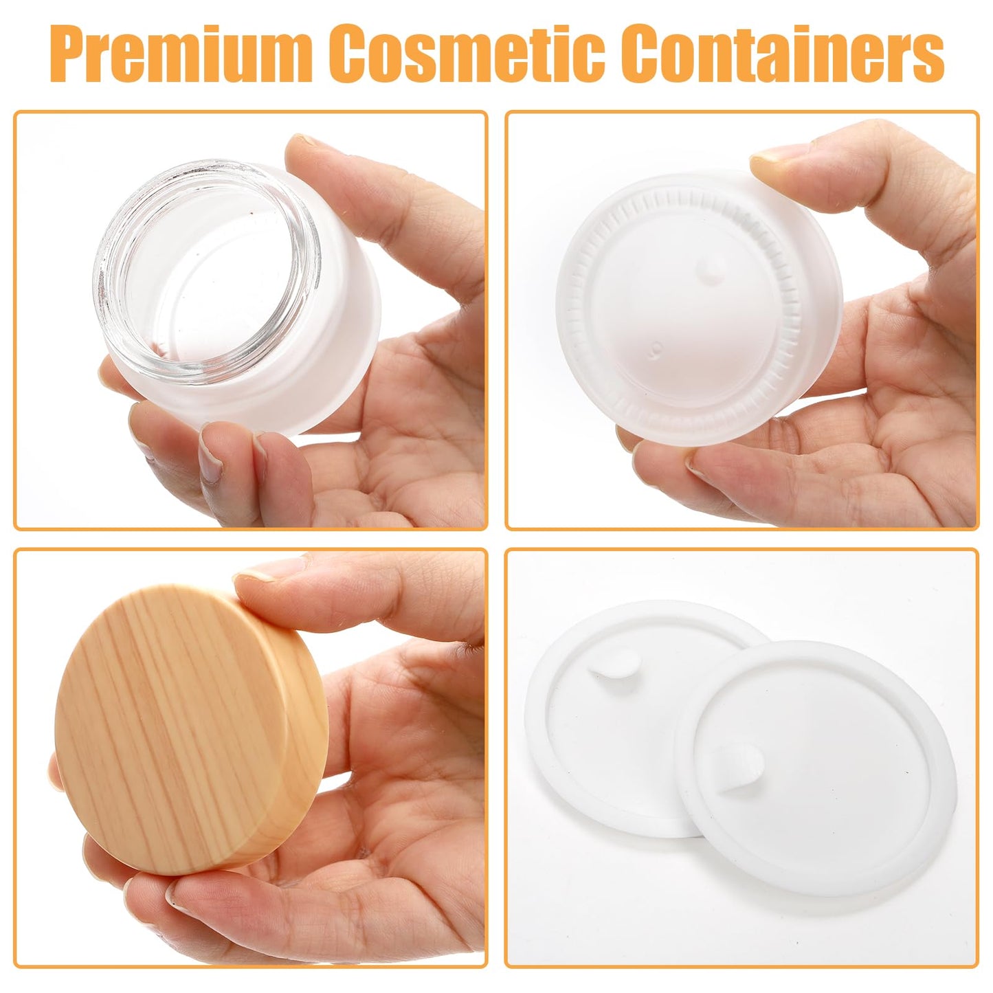 ZENFUN 16 Pcs Glass Cosmetic Containers 50 Gram/50ml Empty Sample Jar with Plastic Lid, Frosted Glass Bottle, Small Makeup Sample Jars, Refillable Travel Jars for Cream, Lotions, Lip Balm
