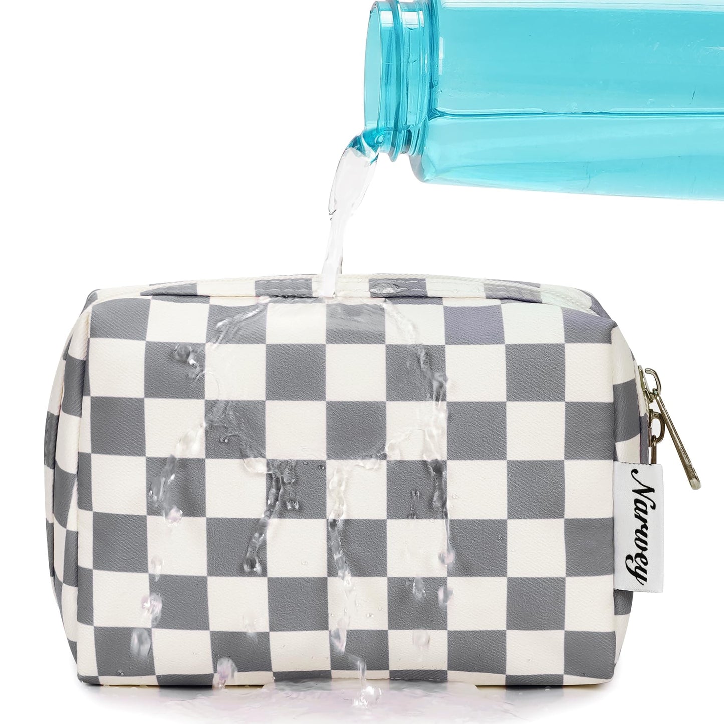Large Makeup Bag Zipper Pouch Travel Cosmetic Organizer for Women (Mint Green Checkerboard, Large)