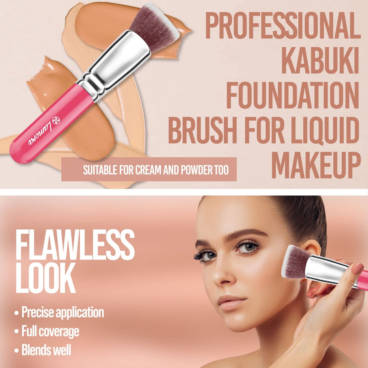 Make Up Brush Foundation Kabuki Flat Top - Perfect For Blending Liquid, Cream or Flawless Powder Cosmetics - Buffing, Stippling, Concealer - Premium Quality Synthetic Dense Bristles!