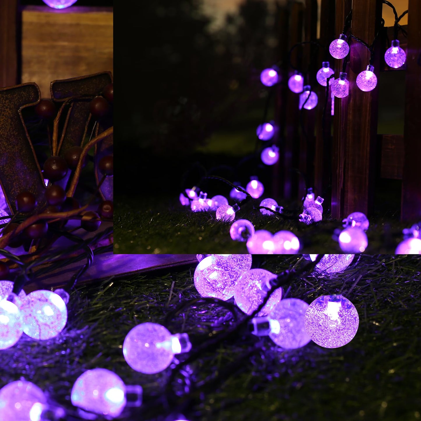 Solar Garden Lights Outdoor, 36ft 60 LED Solar String Lights Waterproof, Solar Powered Crystal Ball Indoor/Outdoor Fairy Lights Decorative for Garden, Patio, Yard, Festival, Parties (White)