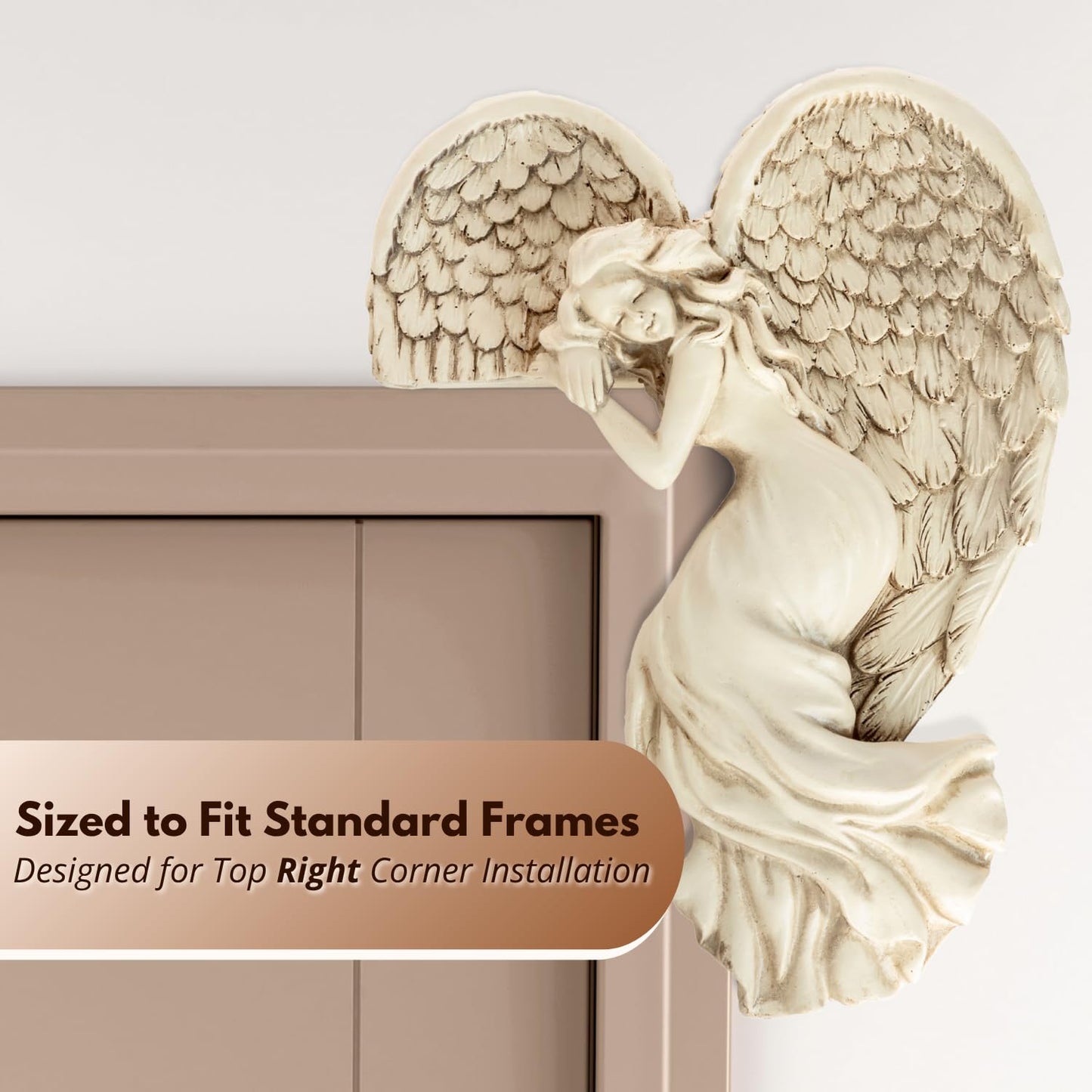 Marco Paul Sleeping Angel Corner Door Frame Statue Resin Angel Ornament Stone Effect Female Figurine Angel Wings Left Angle Door Sculpture Wall Art for Garden, Weddings, Home Decor