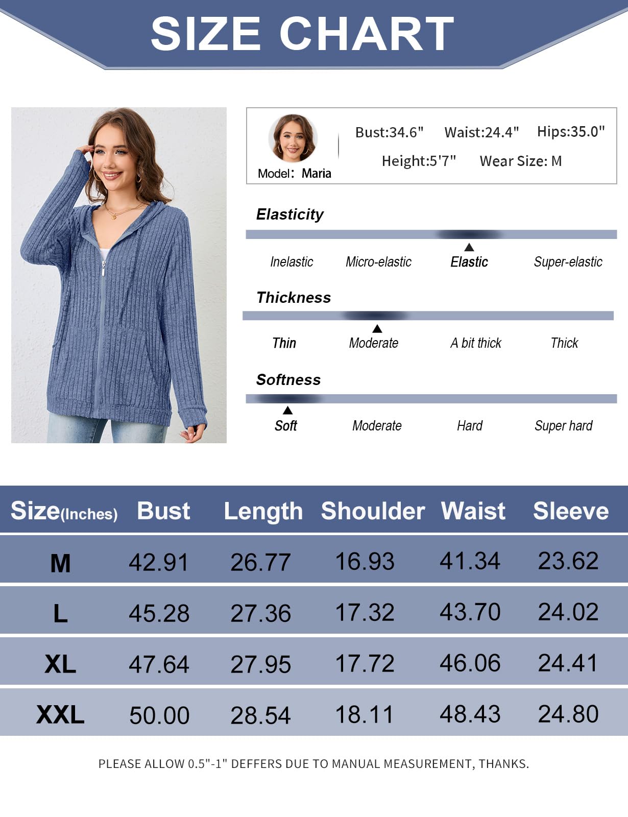 Flikity Womens Cardigans Zip Up Ladies Hoodies with Large Pockets Long Sleeve Tunic Tops Ladies Lightweight Jackets Casual Work Clothes M-XXL