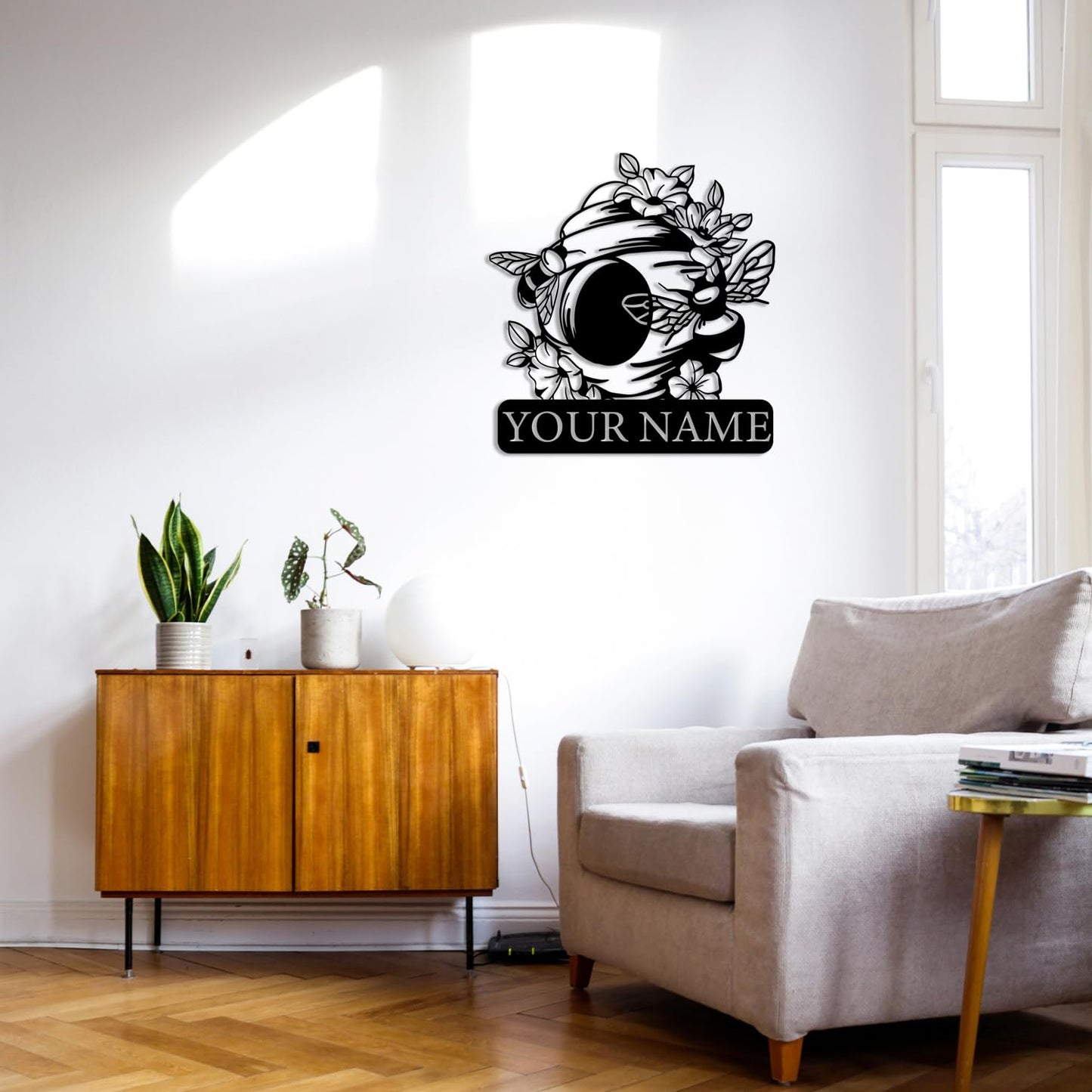 Custom Honey Bee Metal Wall Sign, Personalized Metal Bee Decor, Bee Garden Art, Gift for Bee Keeper, Bee Farm Sign, Gardener Decor, Bee Art (Bee M)