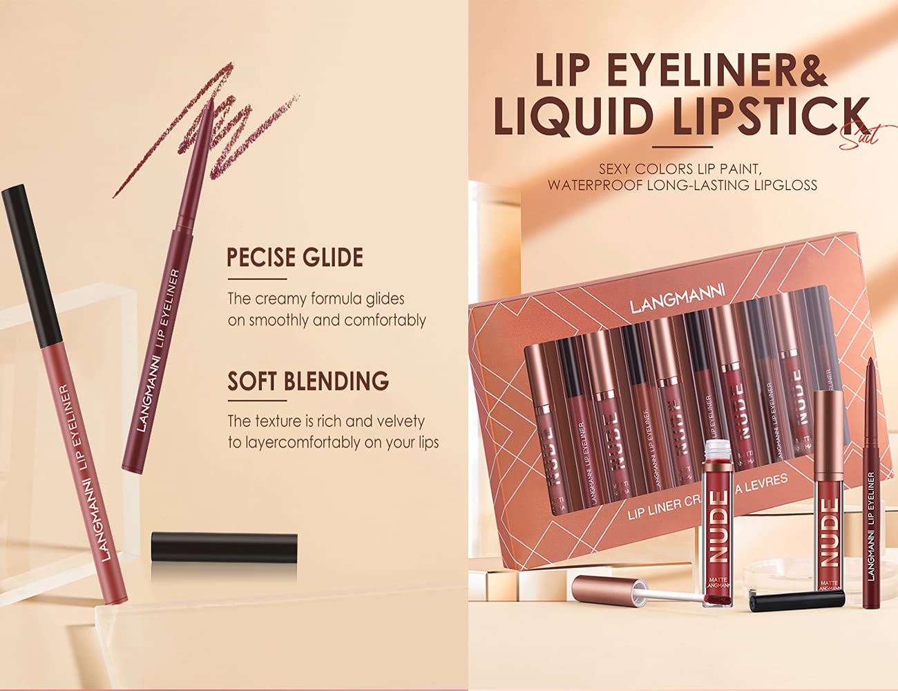 12 Pcs Hydrating Lip Oils + Lip Liner Pencil Combo Sets, Nude Lipliner Glass Lip Glosses Long Lasting Non-Fading Waterproof Lip Makeup Set Gift For Women