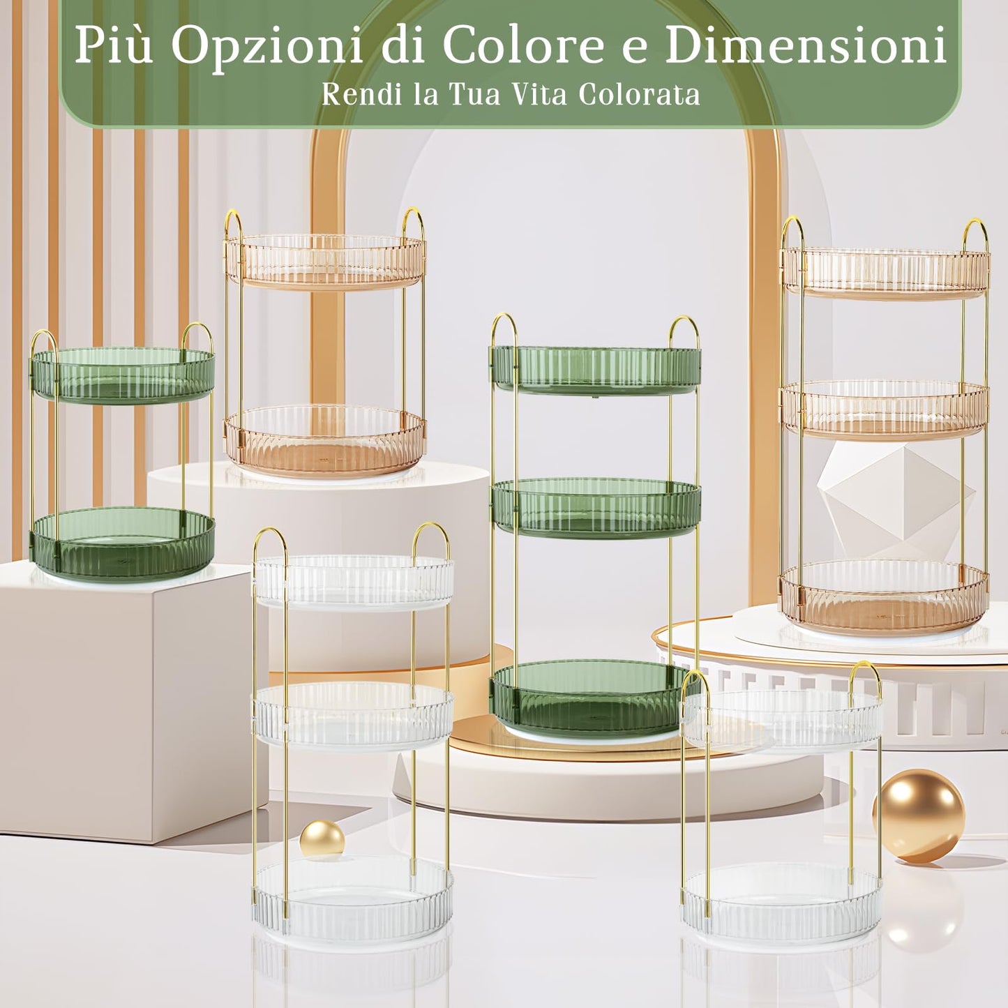 Boxalls Make up Organiser 360° Rotating, 3 Tier Large Capacity Bathroom Organizer, Cosmetics Vanity Storage, Dressing Table Organiser, Skincare Spinning Carousel for Skincare Perfume (3 Tiers, Green)