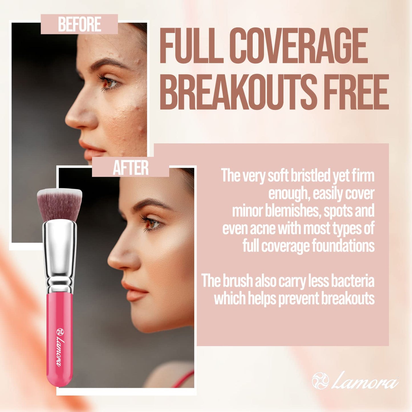 Make Up Brush Foundation Kabuki Flat Top - Perfect For Blending Liquid, Cream or Flawless Powder Cosmetics - Buffing, Stippling, Concealer - Premium Quality Synthetic Dense Bristles!