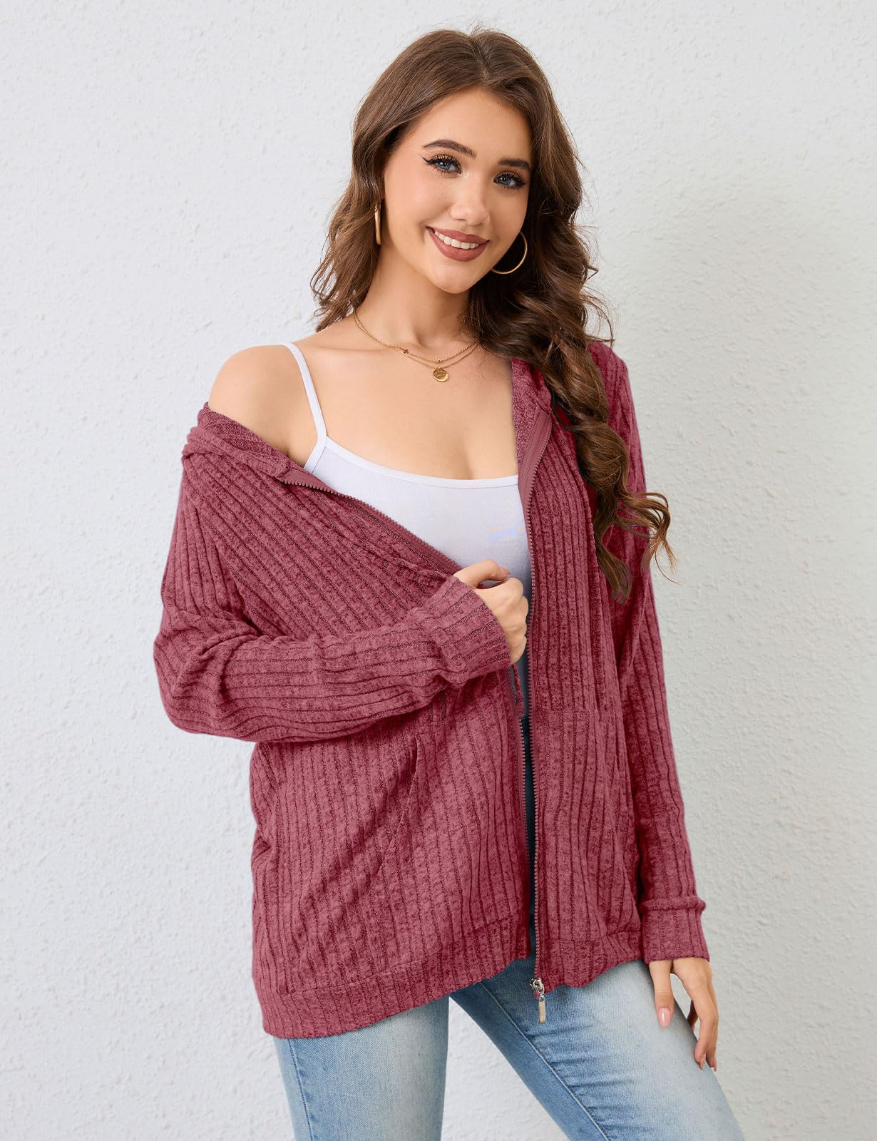 Flikity Womens Cardigans Zip Up Ladies Hoodies with Large Pockets Long Sleeve Tunic Tops Ladies Lightweight Jackets Casual Work Clothes M-XXL