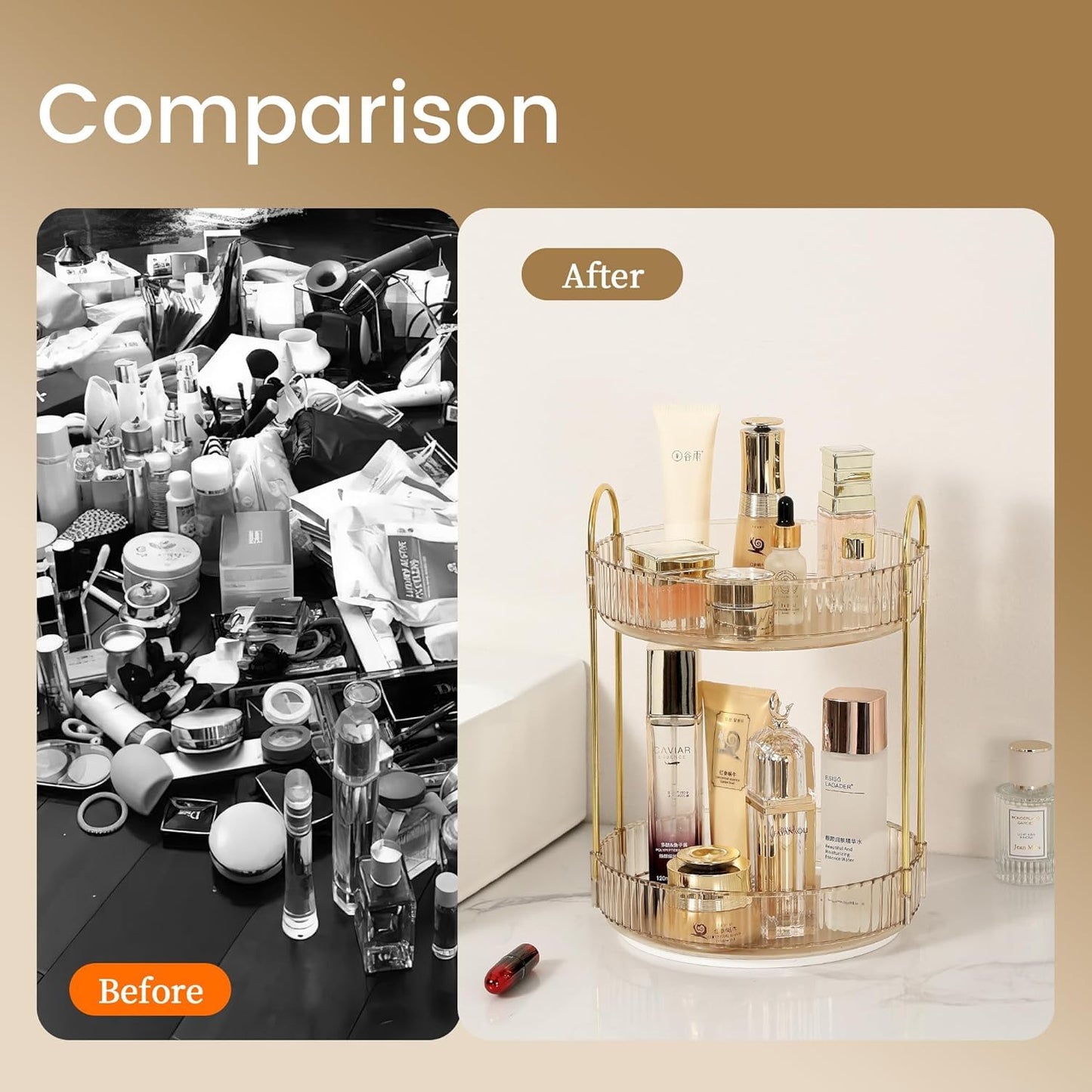 Rotating Makeup Organizer for Vanity, Large Skincare Make Up Storage Perfume Organizers for Bathroom Counter, Clear Cosmetic Lipstick Toiletry Dresser Organizer Spinning Holder