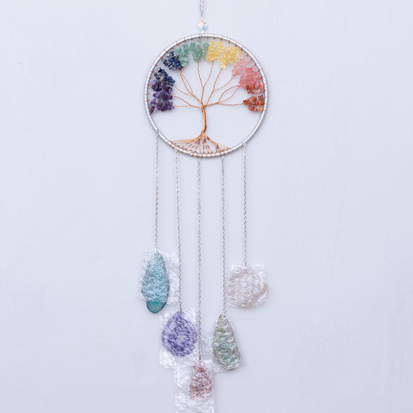 Moon Crystals Tree of Life Dream Catchers,Natural Gem Agate Wall Hangings for Windows Garden Home Décor (New moon shape)
