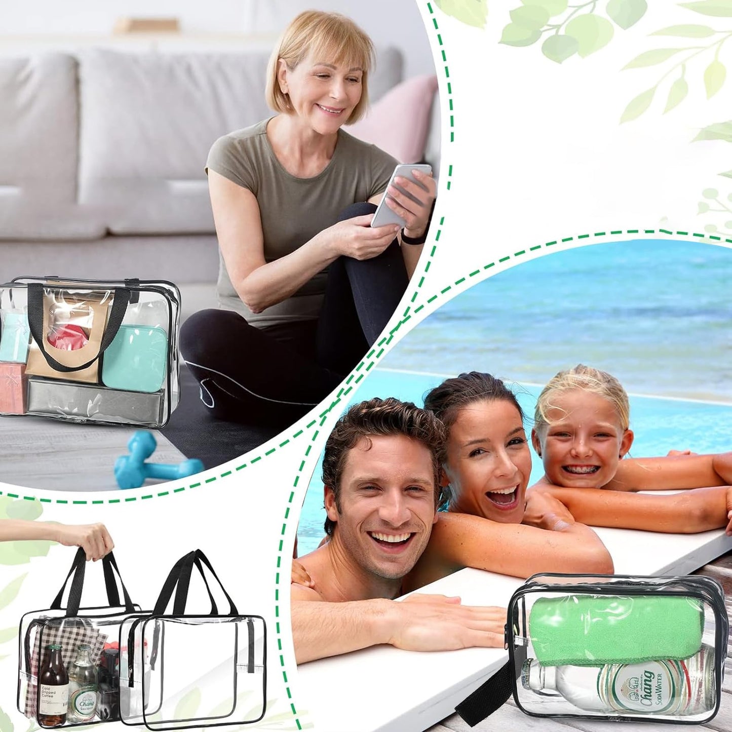 2 Pack Clear Wash Bag for Toiletries, Large/Small Clear Travel Toiletries Bag Thickened PVC Waterproof Makeup Bags with Handles Travel Wash Bags with Zippers for Women Girls Men