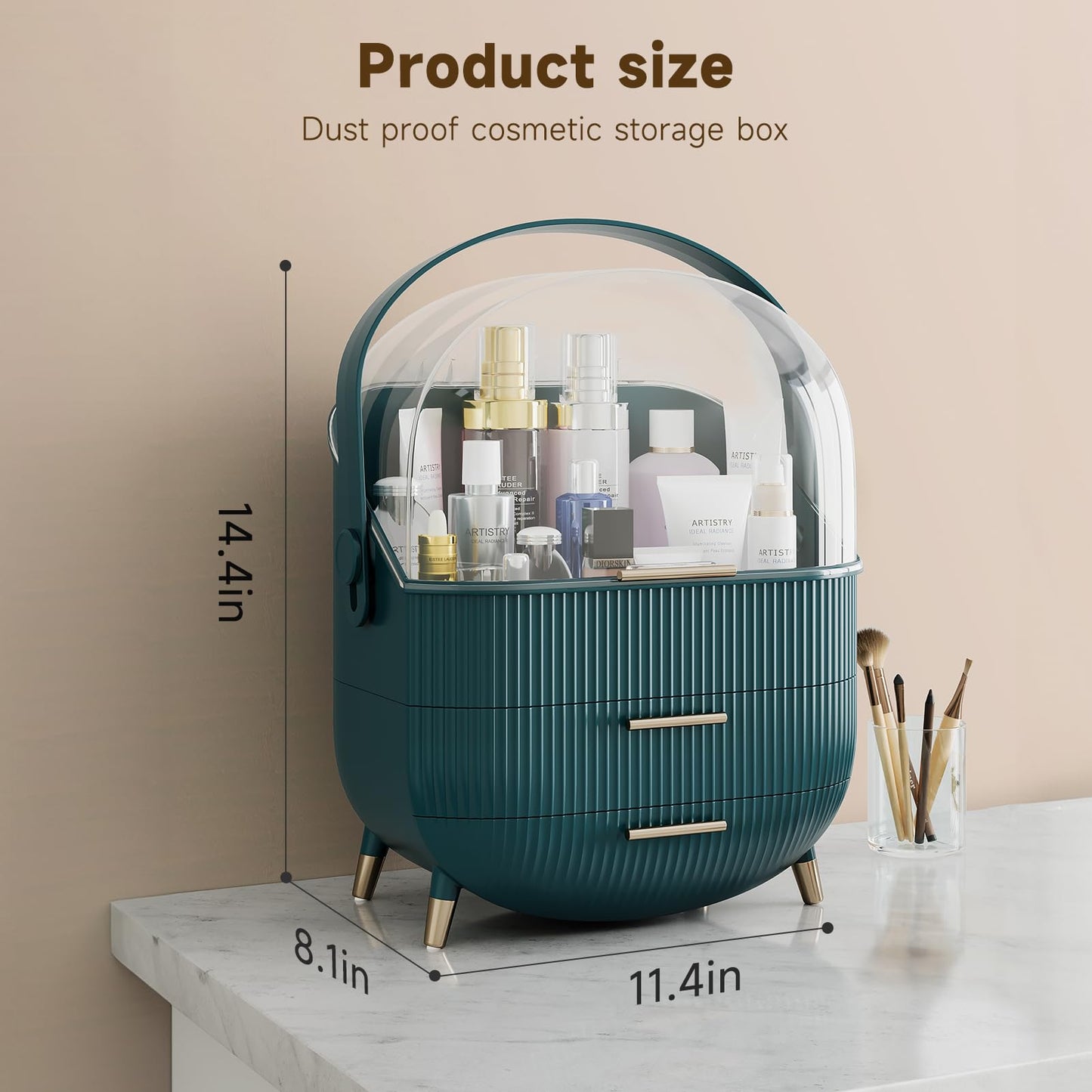 Multi-Function Make Up Case Dustproof Cosmetic Storage Box, Organizer Skin Care Products Jewelry Organizer Finishing Box for Bedroom Bathroom Desktop (Pink)