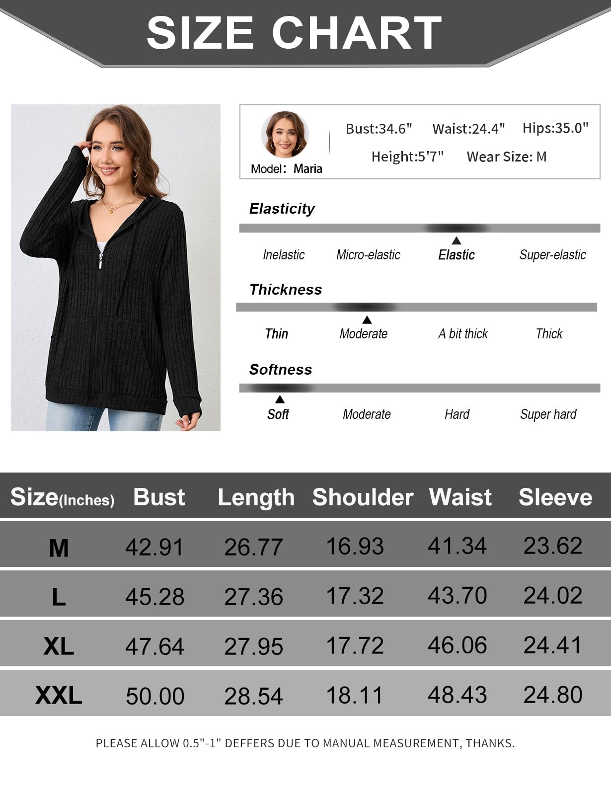 Flikity Womens Cardigans Zip Up Ladies Hoodies with Large Pockets Long Sleeve Tunic Tops Ladies Lightweight Jackets Casual Work Clothes M-XXL