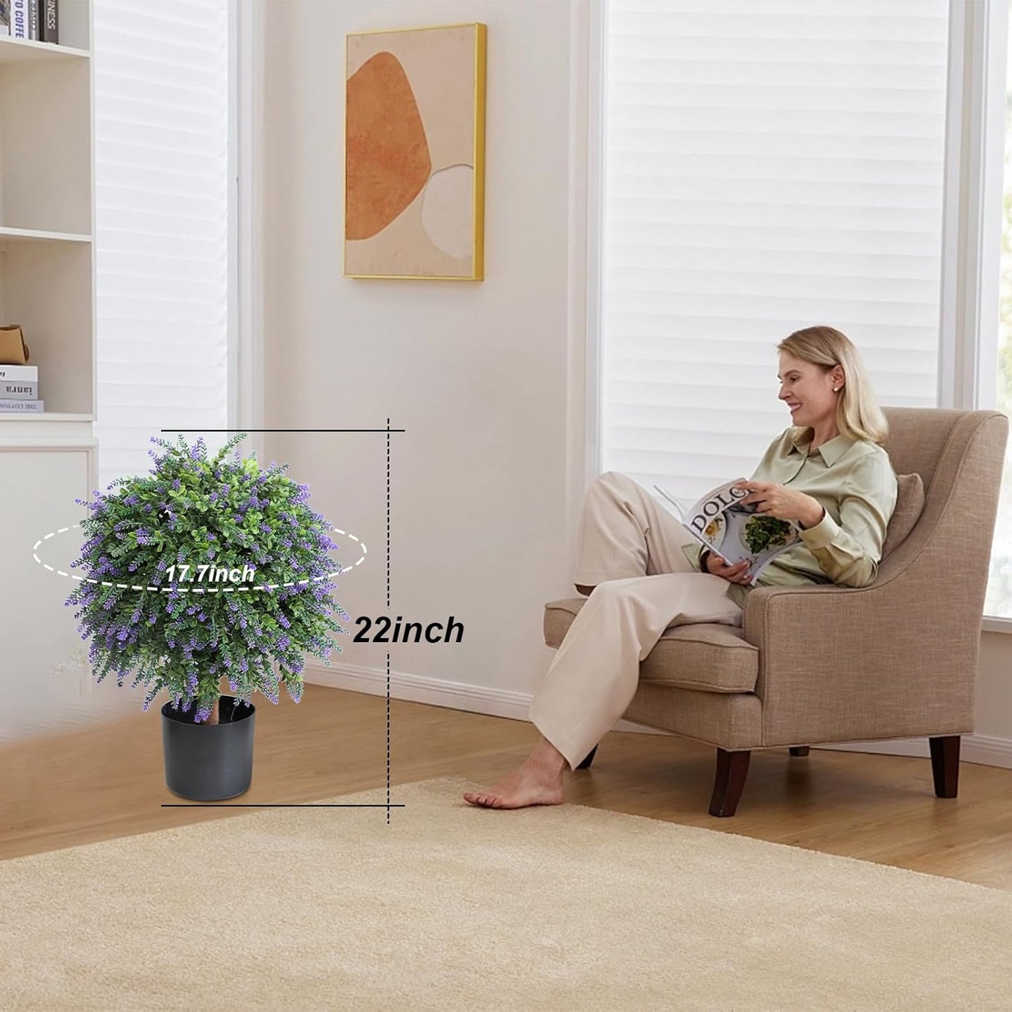 momoplant Artificial Lavender Topiary Ball Trees in Pot, UV Resistant Fake Bushes with Flowers for Outdoor Indoor Home Office Garden Front porch Decor