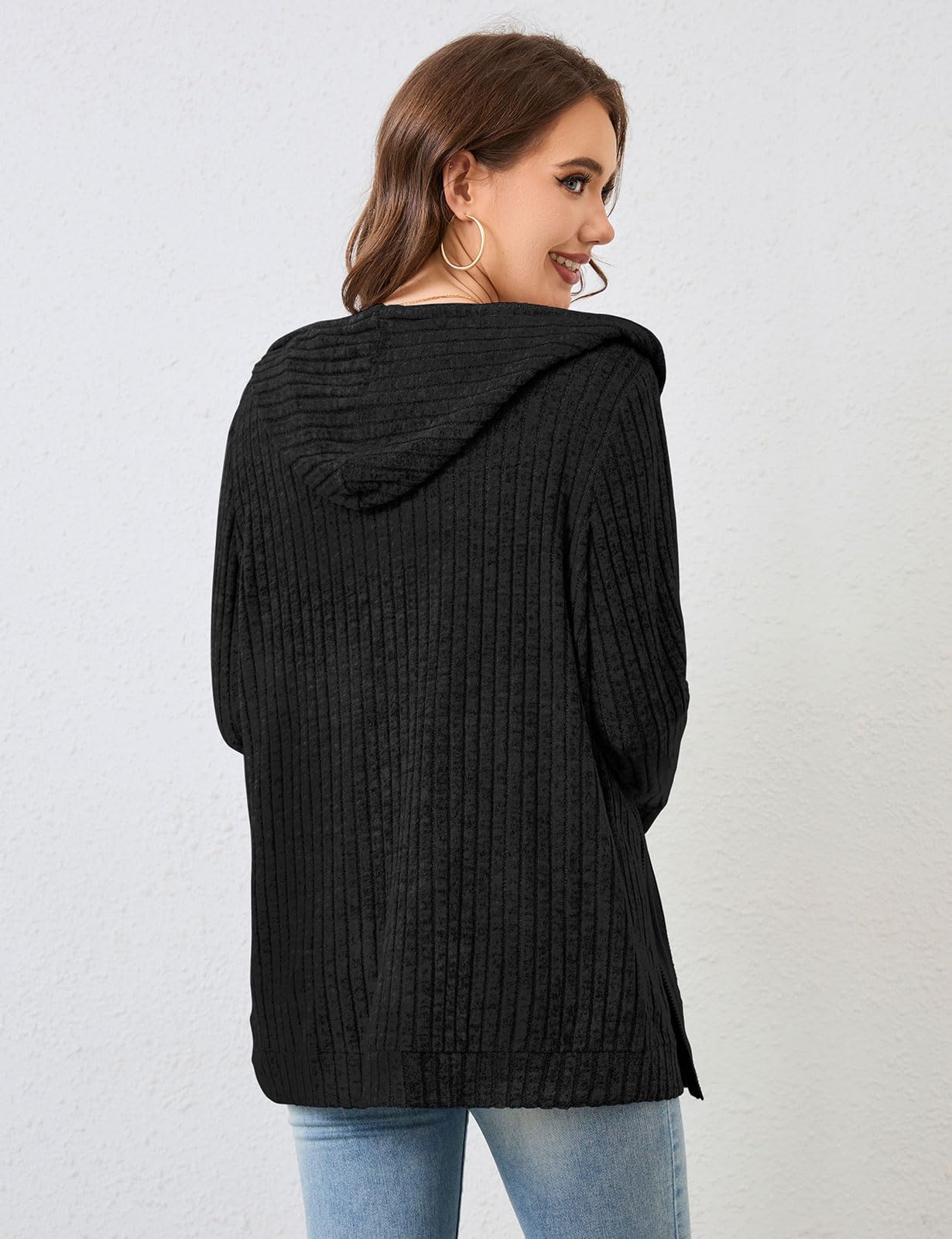 Flikity Womens Cardigans Zip Up Ladies Hoodies with Large Pockets Long Sleeve Tunic Tops Ladies Lightweight Jackets Casual Work Clothes M-XXL