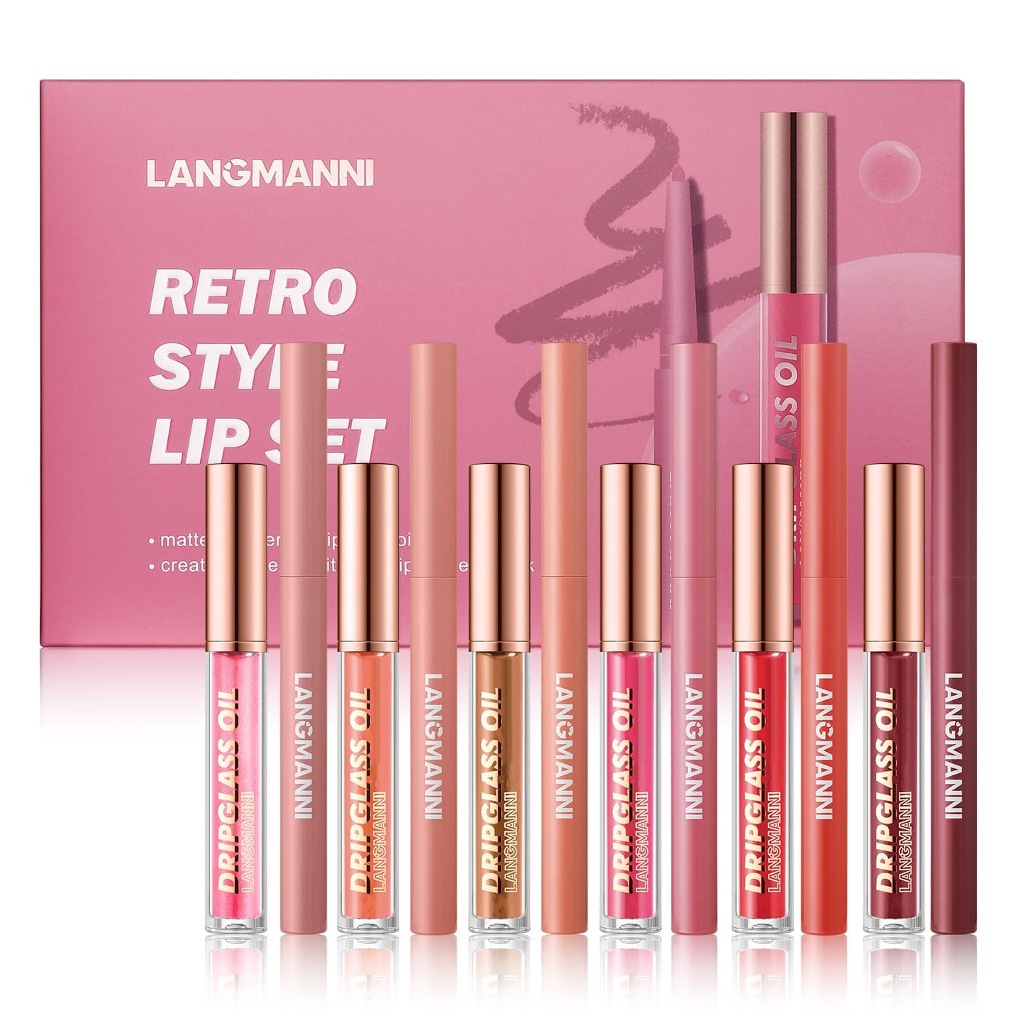 12 Pcs Hydrating Lip Oils + Lip Liner Pencil Combo Sets, Nude Lipliner Glass Lip Glosses Long Lasting Non-Fading Waterproof Lip Makeup Set Gift For Women