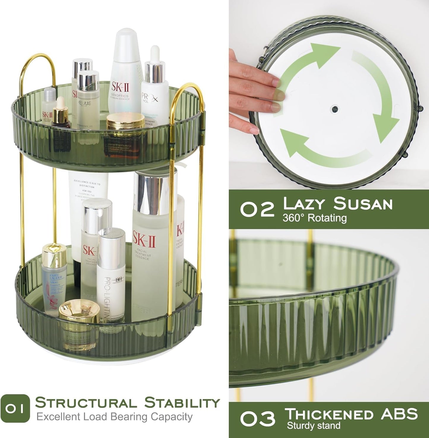 Rotating Makeup Organizer for Vanity, Large Skincare Make Up Storage Perfume Organizers for Bathroom Counter, Clear Cosmetic Lipstick Toiletry Dresser Organizer Spinning Holder