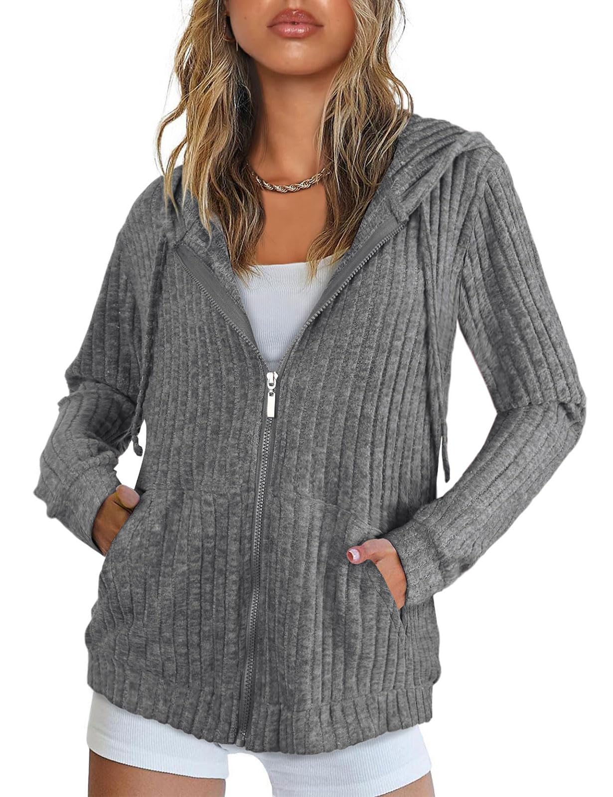 Flikity Womens Cardigans Zip Up Ladies Hoodies with Large Pockets Long Sleeve Tunic Tops Ladies Lightweight Jackets Casual Work Clothes M-XXL