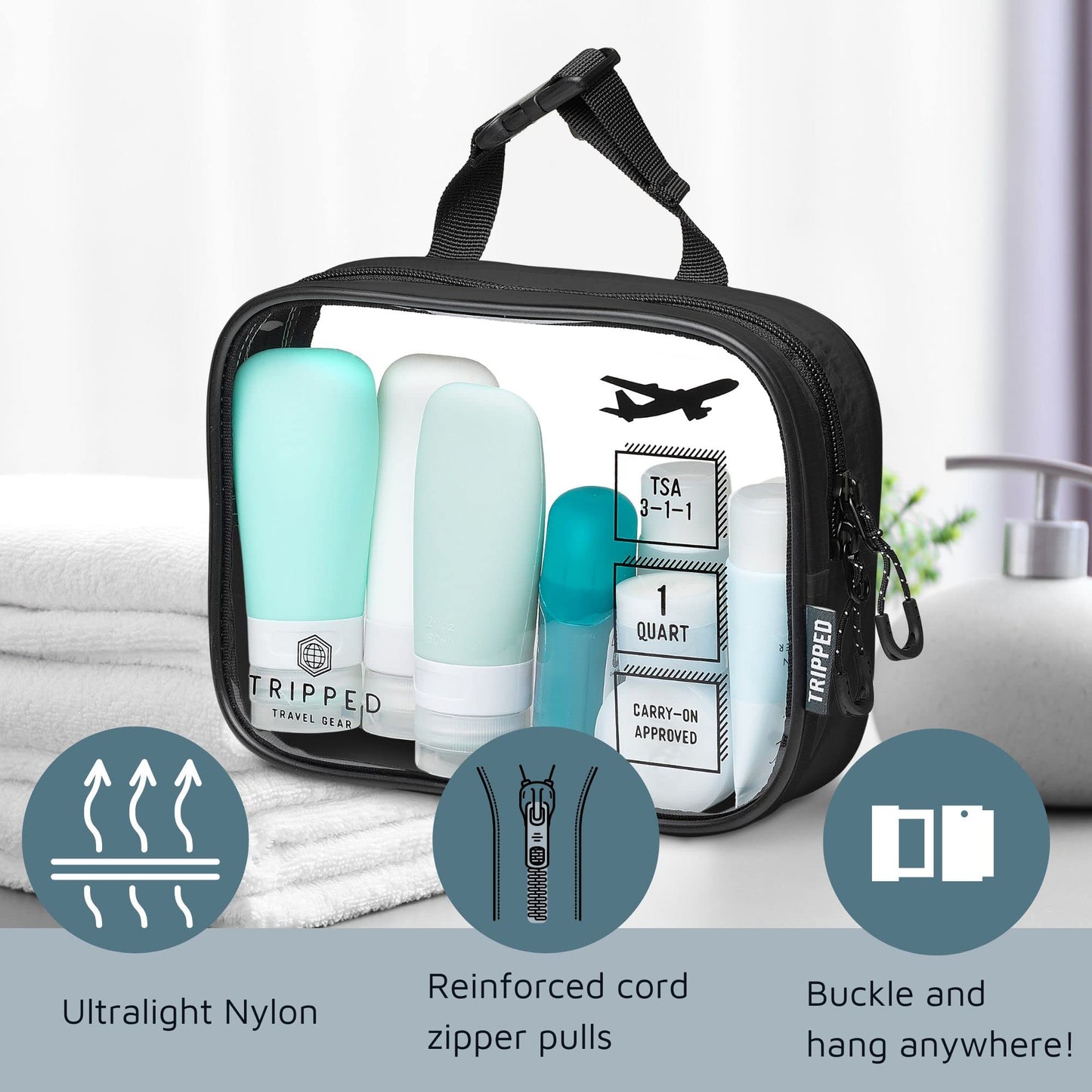 Toiletry Bag Kit Set: Hanging Travel Toiletry Bag + 311 TSA Cosmetic Liquid Bag + Ultralight Accessory Organizer Pouch, Navy, 3 Piece Toiletry Set