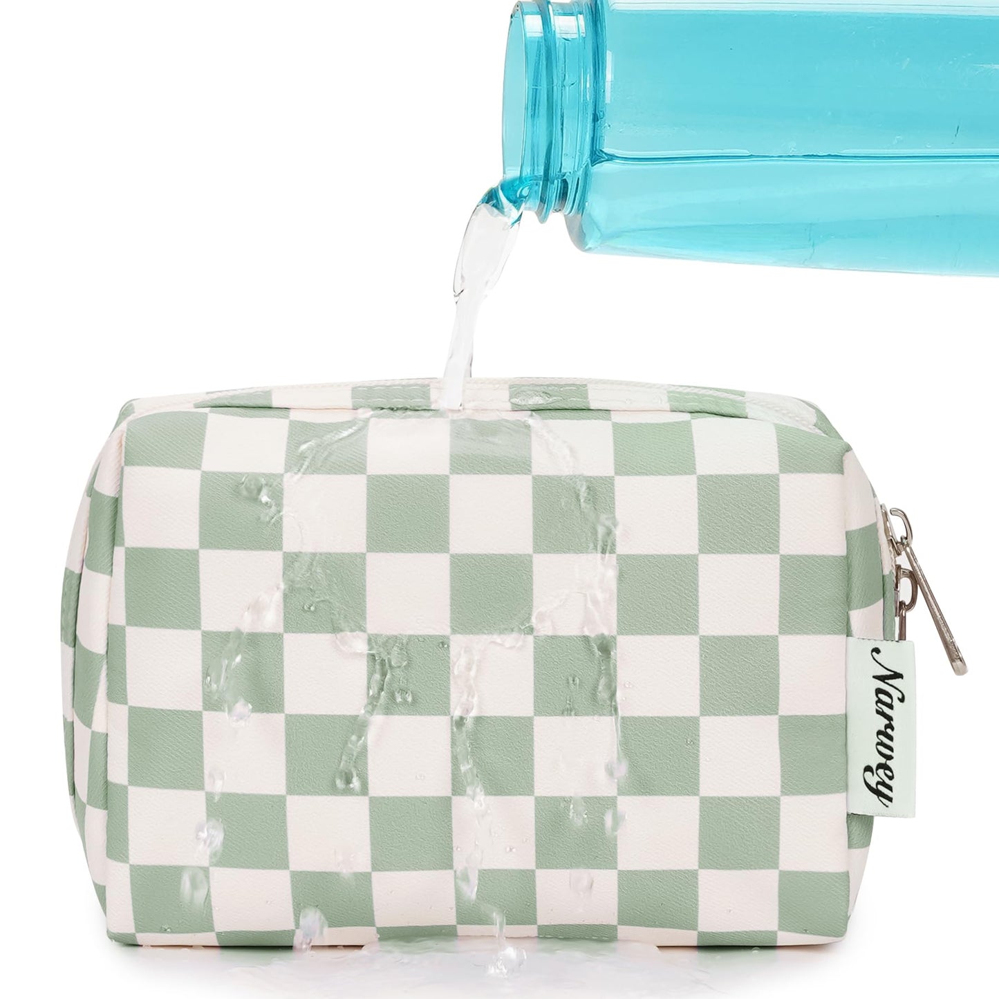 Large Makeup Bag Zipper Pouch Travel Cosmetic Organizer for Women (Mint Green Checkerboard, Large)