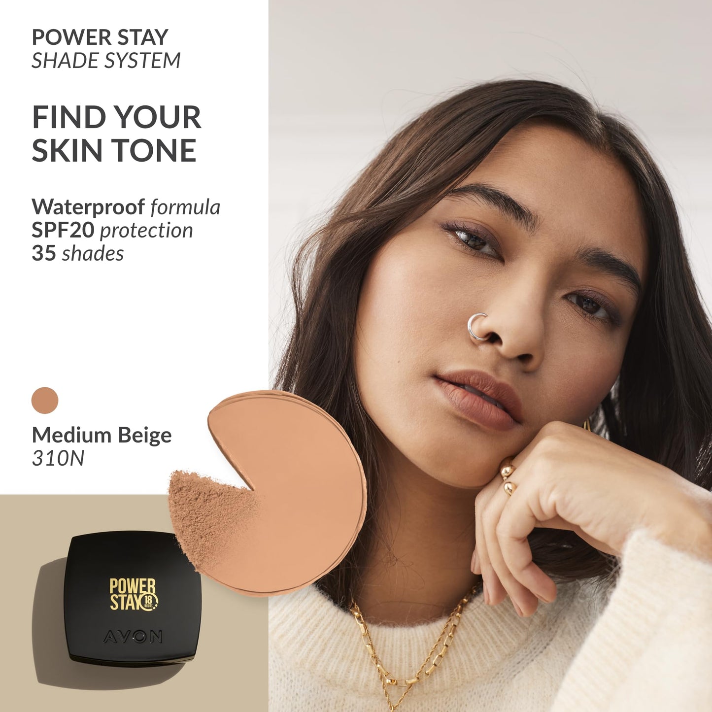 Avon True Flawless Cream To Powder Compact 3-in-1 Concealer, Foundation & Powder Nude - True Blue IQ Colour Technology