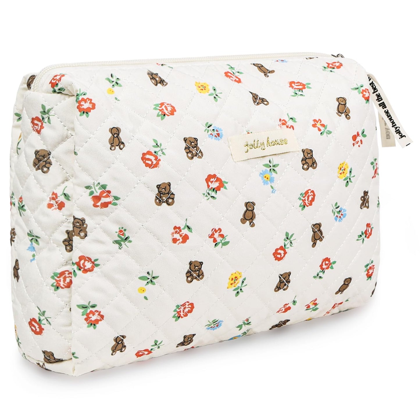 Aucuu Cotton Makeup Bag, Portable Travel Cosmetic Bag, Large Capacity Floral Toiletry Bags, Quilted Wash Bags Organizer for Women Girls