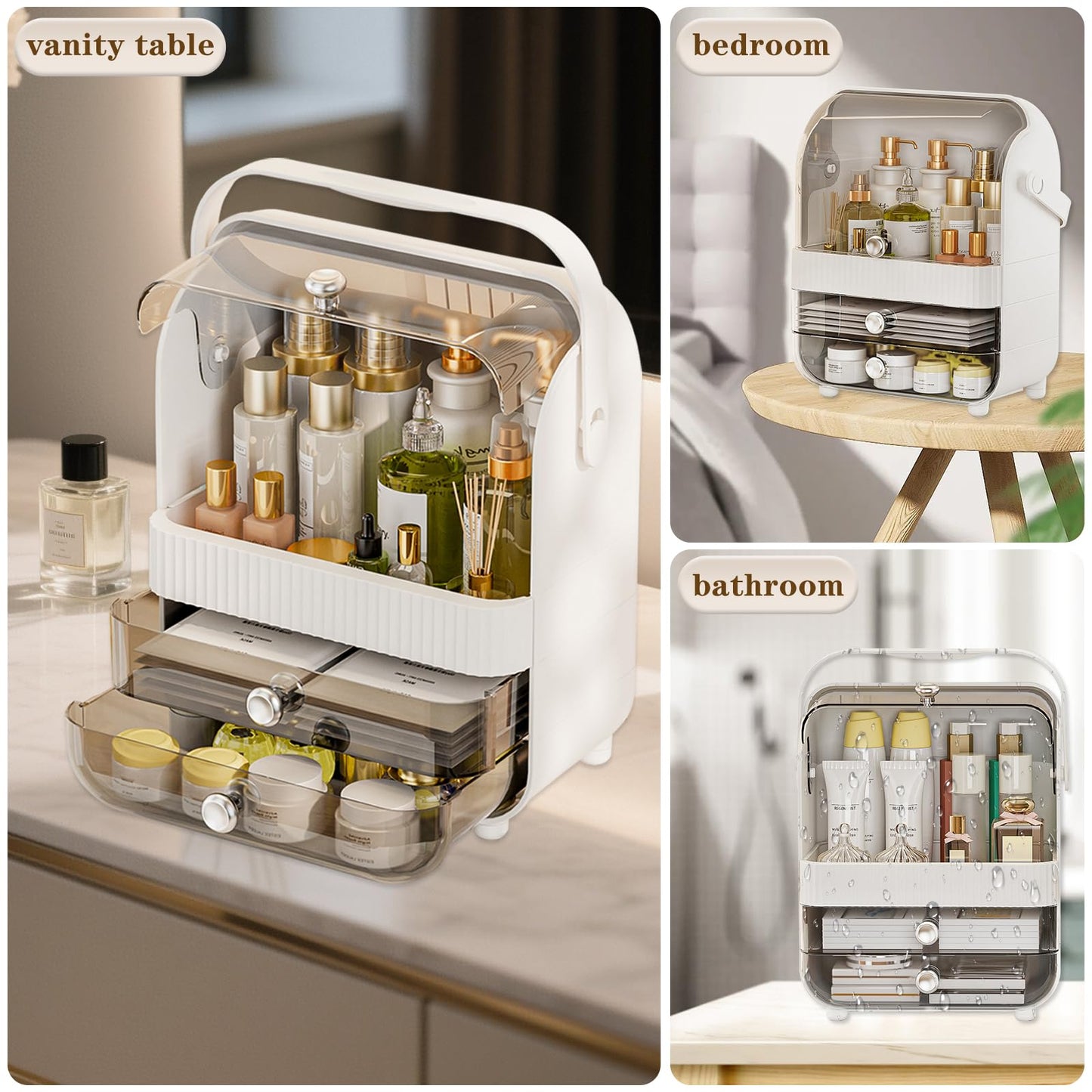 Makeup Organiser, Skincare Storage, Multi-Function Makeup Drawer Organisers Storage for, Skin Care Bathroom Countertop Bedroom Vanity Desk, White