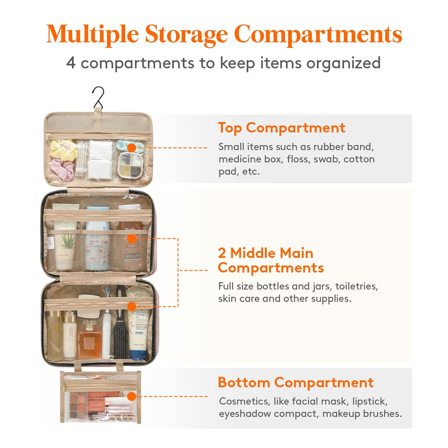 Lifewit Travel Toiletry Bag, Large Hanging Makeup Bag Organizer for Women, Transparent Travel Cosmetic Bag with Hanging Hook for Full Size Bottles, Vacation Essentials, Medium,Dark Blue