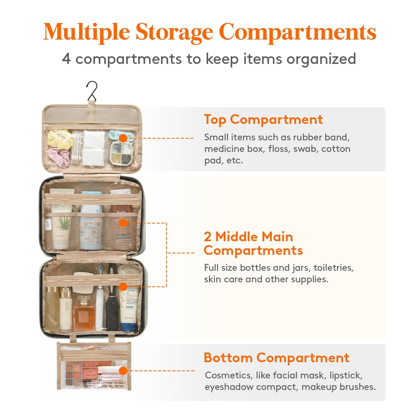 Lifewit Travel Toiletry Bag, Large Hanging Makeup Bag Organizer for Women, Transparent Travel Cosmetic Bag with Hanging Hook for Full Size Bottles, Vacation Essentials, Medium,Dark Blue