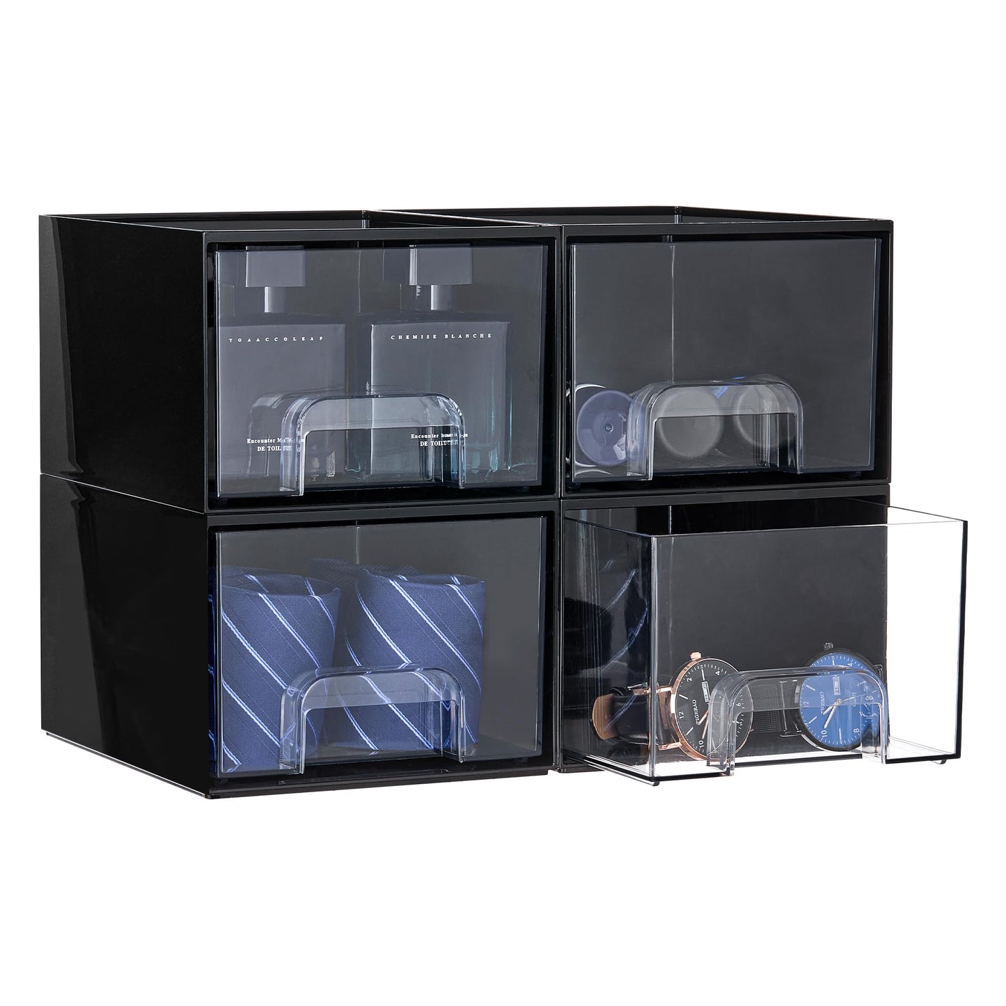 Vtopmart 3 Pack Clear Small Stackable Storage Drawers, Acrylic Bathroom Makeup Organiser, Plastic Storage Box For Vanity, Under Sink, Kitchen Cupboard, Pantry, Home Organization