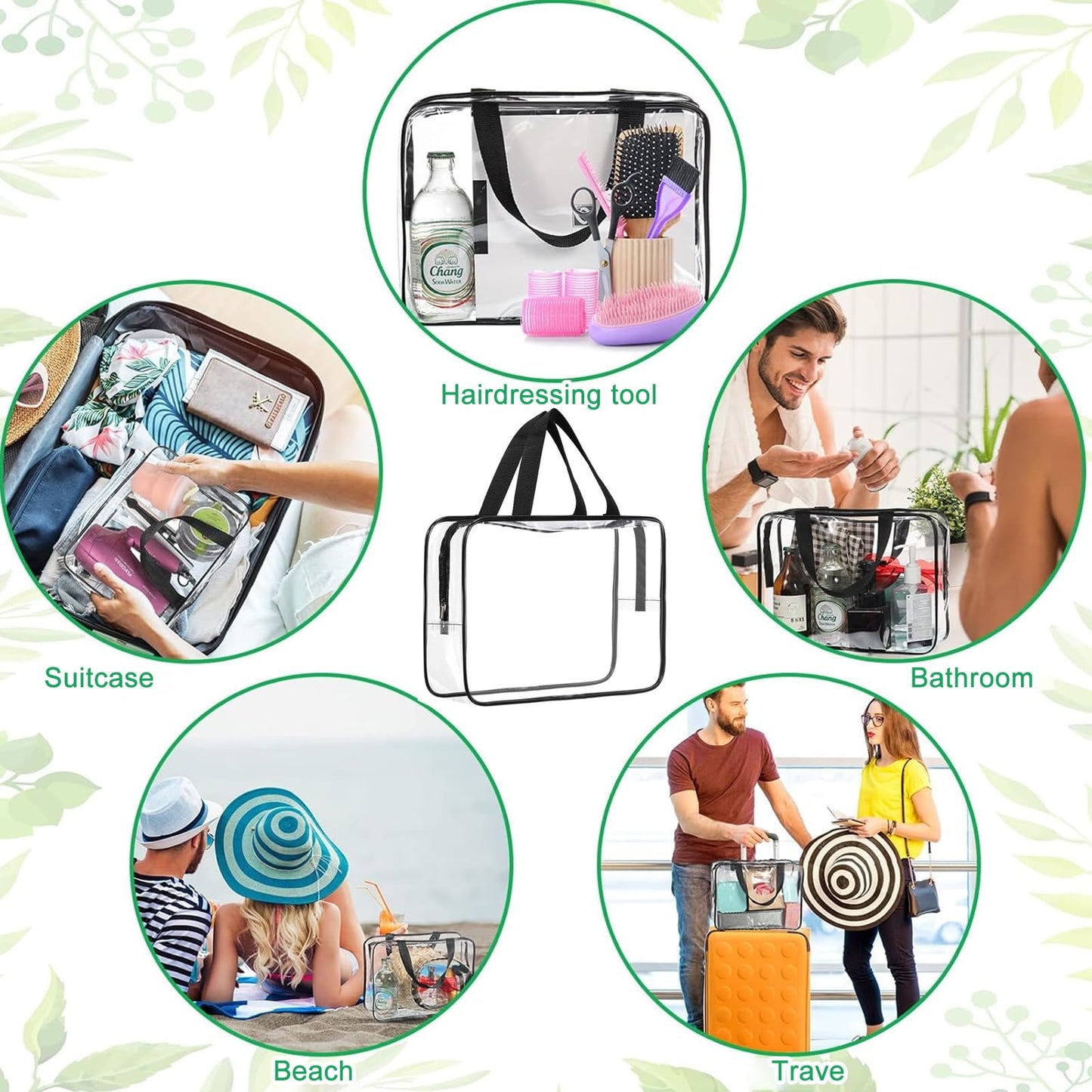 2 Pack Clear Wash Bag for Toiletries, Large/Small Clear Travel Toiletries Bag Thickened PVC Waterproof Makeup Bags with Handles Travel Wash Bags with Zippers for Women Girls Men