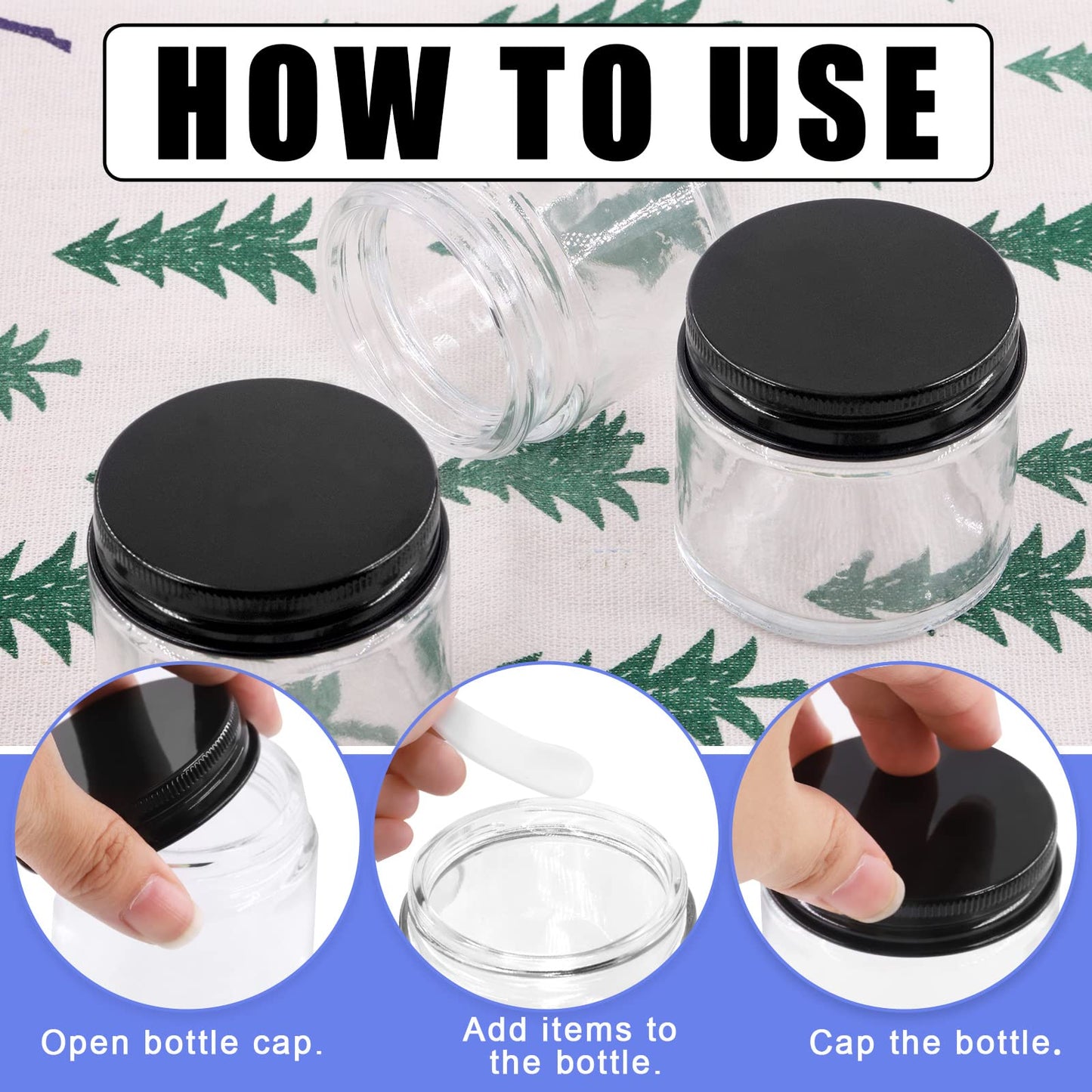 Glarks 8 Pack 8oz/240ml Glass Jars with Lids, Round Clear Glass Jars with Inner Liner and Black Lids for Storing Creams, Beauty Products, Cosmetic and Ointments