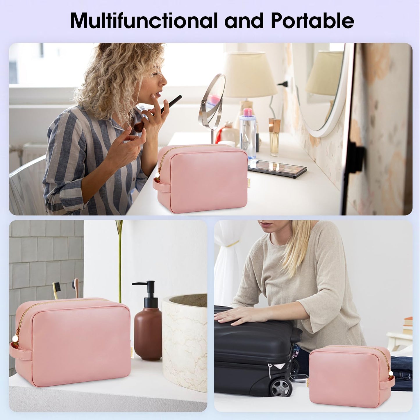 Small Makeup Bag for Handbag, Mini Make Up Bag for Purse, Small Makeup Pouch for Women, Cosmetic Bag with Slip-in Pockets, Vegan Leather Travel Makeup Bag, Black (Patent Pending)