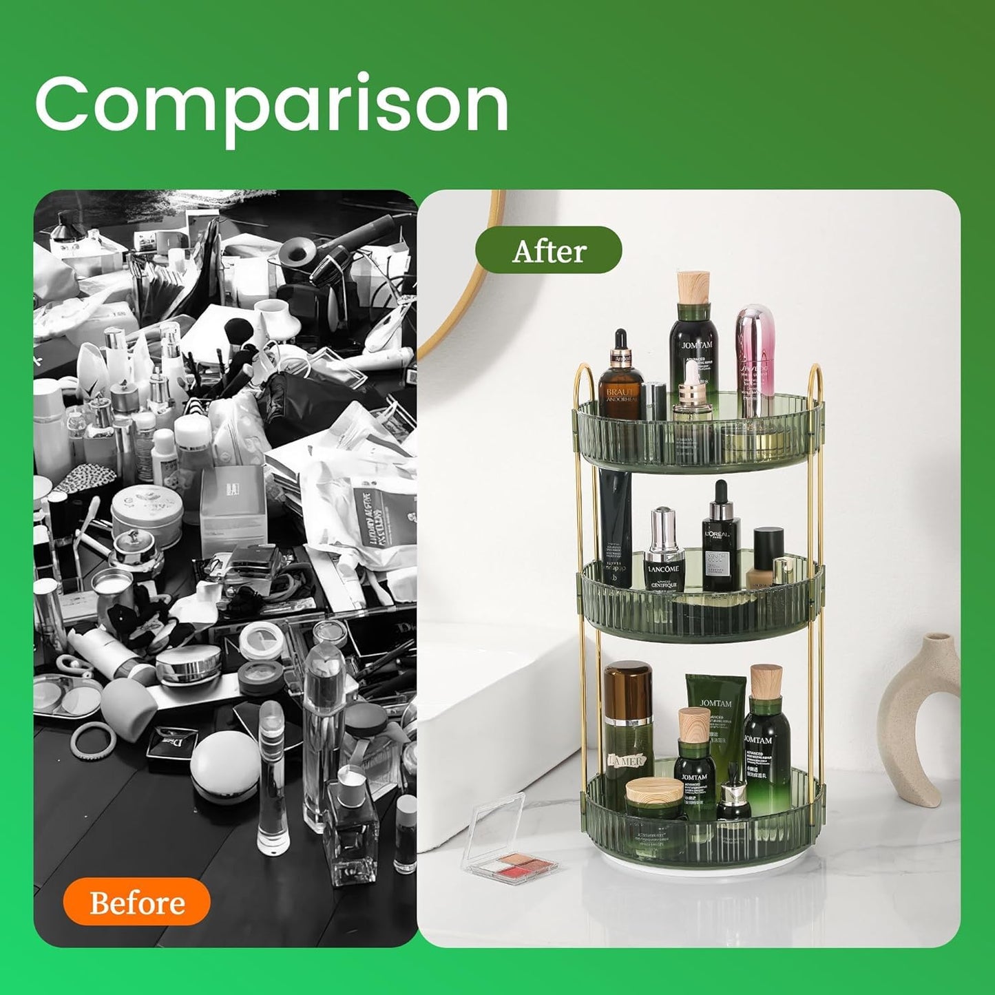 Rotating Makeup Organizer for Vanity, Large Skincare Make Up Storage Perfume Organizers for Bathroom Counter, Clear Cosmetic Lipstick Toiletry Dresser Organizer Spinning Holder