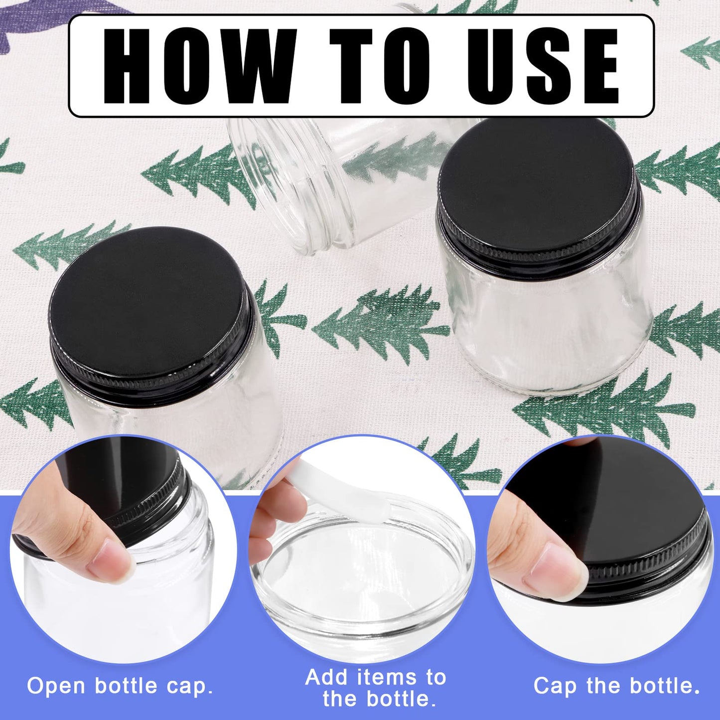 Glarks 8 Pack 8oz/240ml Glass Jars with Lids, Round Clear Glass Jars with Inner Liner and Black Lids for Storing Creams, Beauty Products, Cosmetic and Ointments