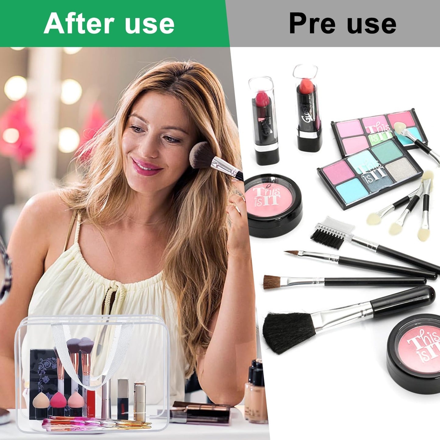 2 Pack Clear Wash Bag for Toiletries, Large/Small Clear Travel Toiletries Bag Thickened PVC Waterproof Makeup Bags with Handles Travel Wash Bags with Zippers for Women Girls Men