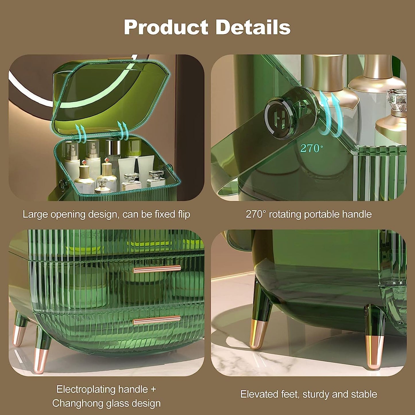 Makeup Organizer Box, Clear Cover Cosmetic Display Case with Two Tier Storage Box and Brush Storage Box, Skincare Organizers for Bathroom Countertop, Bedroom Vanity Desk and Travel (White)