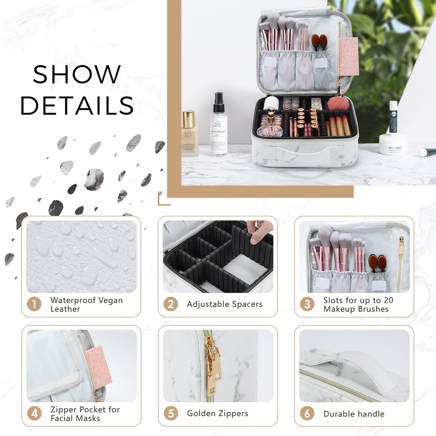 Joligrace Makeup Bag Cosmetic Case Vanity Travel Beauty Box Make Up Train Case Hairdressing Tools Organiser with Adjustable Compartment Oxford Fabric, Black