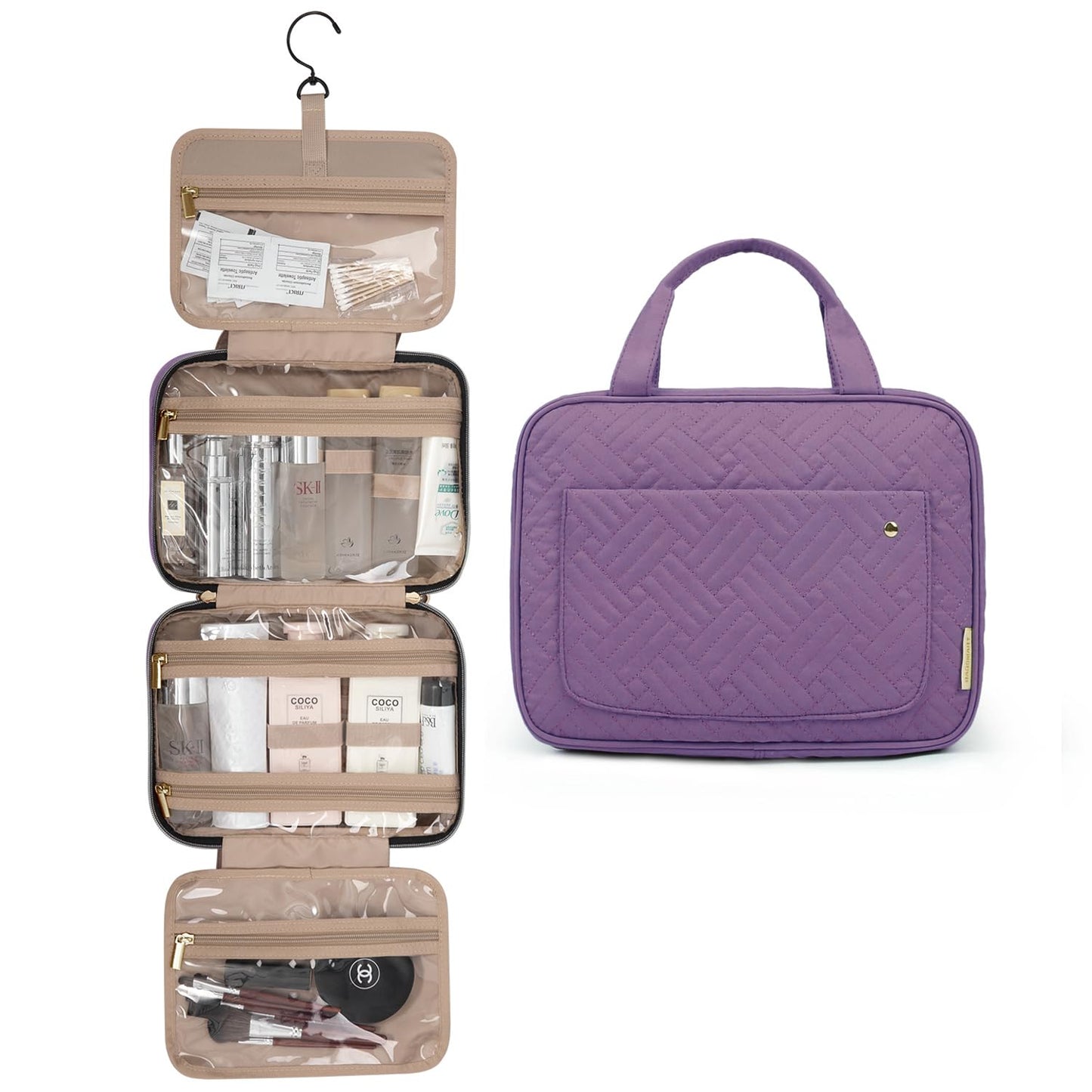 BAGSMART Large Hanging Toiletry Bag Travel Toiletry Bag Cosmetic Bag for Women, Black-Size L