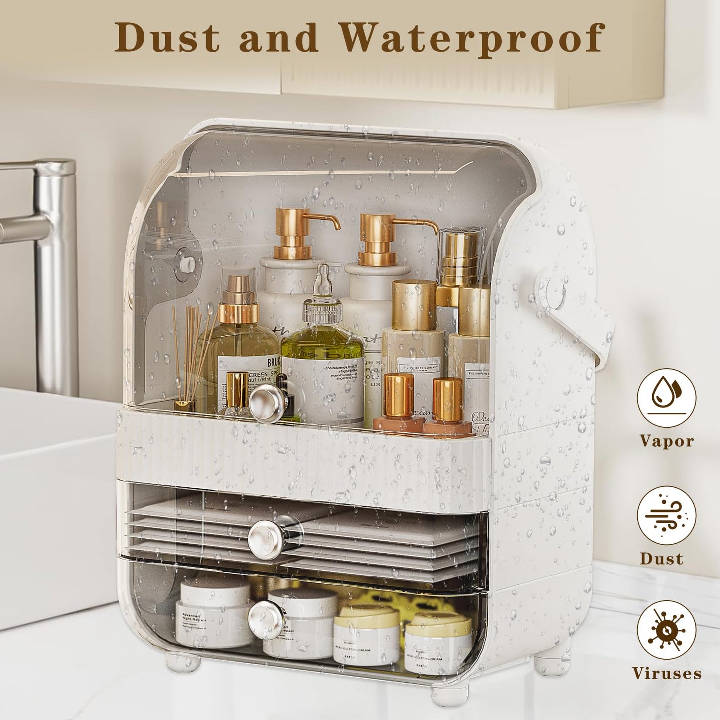 Makeup Organiser, Skincare Storage, Multi-Function Makeup Drawer Organisers Storage for, Skin Care Bathroom Countertop Bedroom Vanity Desk, White