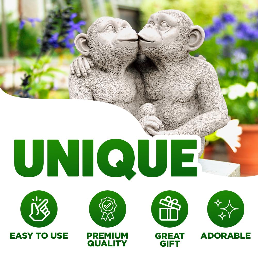 Garden Mile Stone Effect Animal Garden Statue Kissing Monkeys Sitting Monkeys Sculptures Patio Pond & Garden Ornaments Outdoor Home Outdoor Decor Living Room Decor