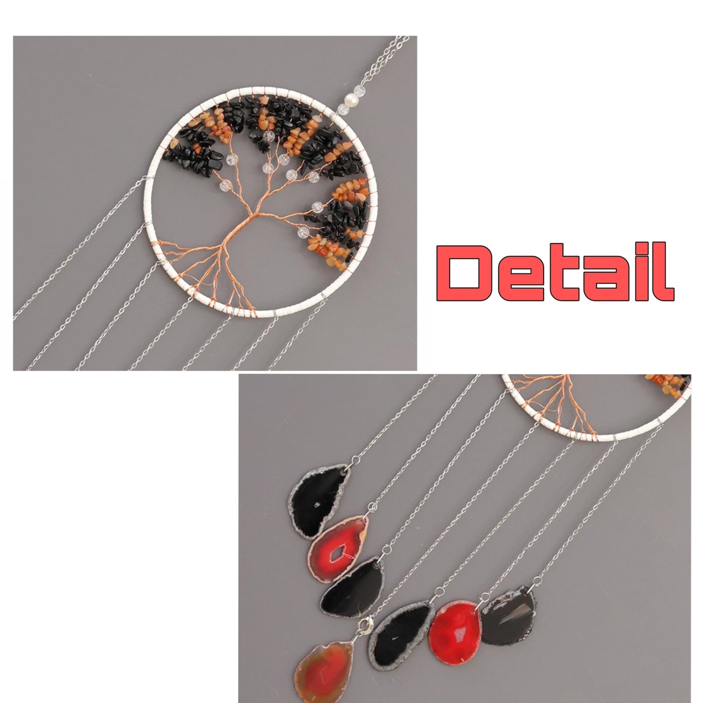 Moon Crystals Tree of Life Dream Catchers,Natural Gem Agate Wall Hangings for Windows Garden Home Décor (New moon shape)