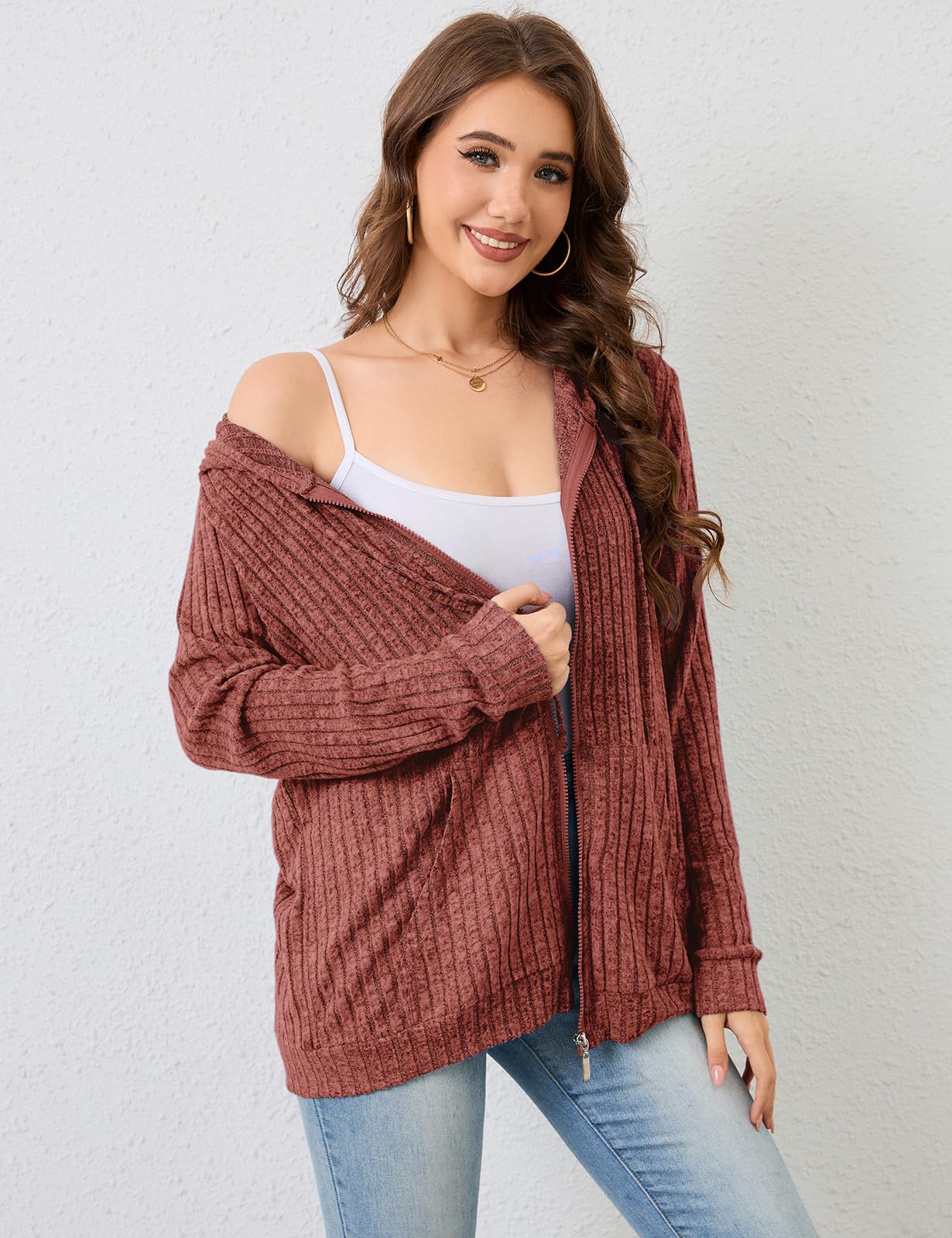 Flikity Womens Cardigans Zip Up Ladies Hoodies with Large Pockets Long Sleeve Tunic Tops Ladies Lightweight Jackets Casual Work Clothes M-XXL