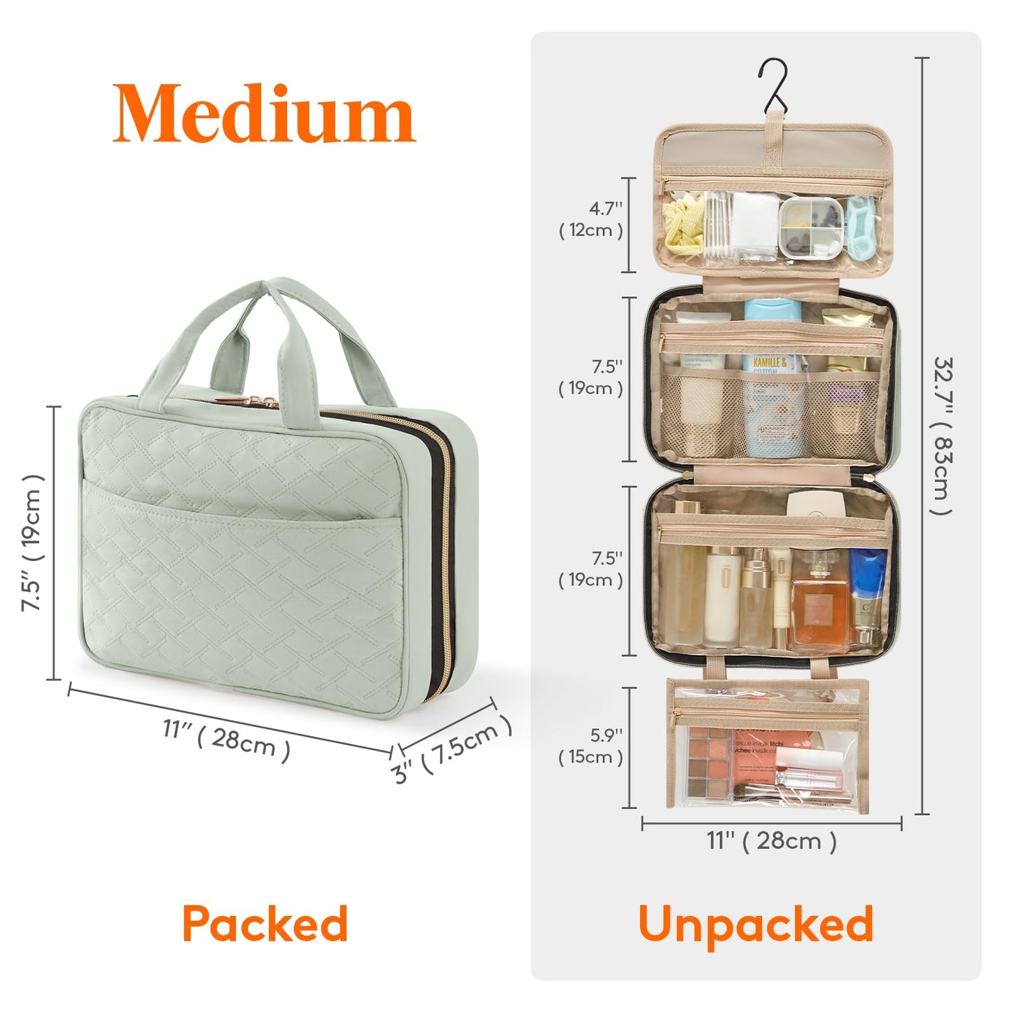 Lifewit Travel Toiletry Bag, Large Hanging Makeup Bag Organizer for Women, Transparent Travel Cosmetic Bag with Hanging Hook for Full Size Bottles, Vacation Essentials, Medium,Dark Blue