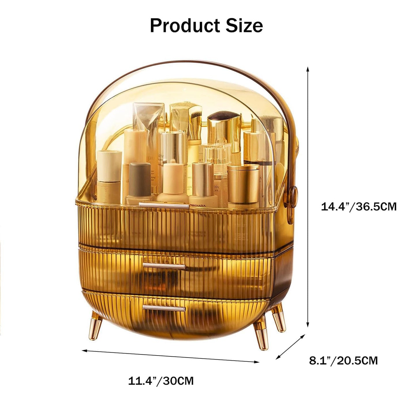 Makeup Organizer Box, Clear Cover Cosmetic Display Case with Two Tier Storage Box and Brush Storage Box, Skincare Organizers for Bathroom Countertop, Bedroom Vanity Desk and Travel (White)