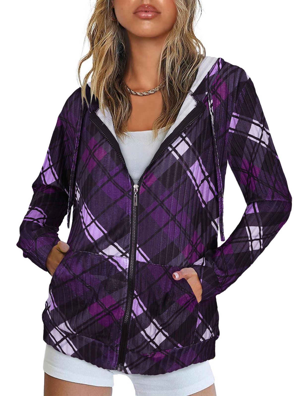 Flikity Womens Cardigans Zip Up Ladies Hoodies with Large Pockets Long Sleeve Tunic Tops Ladies Lightweight Jackets Casual Work Clothes M-XXL