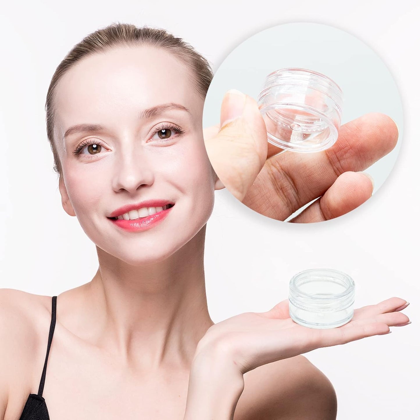 50 Pcs Plastic Cosmetic Jars, 5ml Sample Containers Pots Bottles with Clear Lids, Small Round Travel Sample Jar Pots, Mini Portable Cosmetic Containers for Creams Storage
