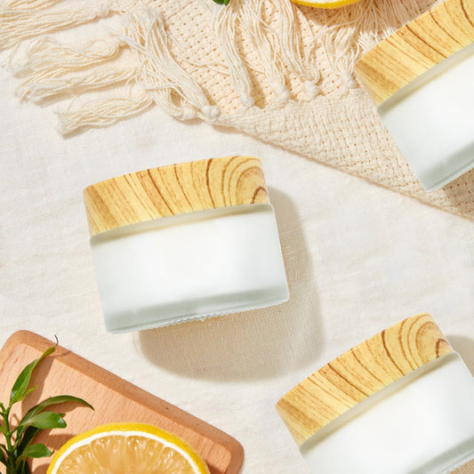 ZENFUN 16 Pcs Glass Cosmetic Containers 50 Gram/50ml Empty Sample Jar with Plastic Lid, Frosted Glass Bottle, Small Makeup Sample Jars, Refillable Travel Jars for Cream, Lotions, Lip Balm