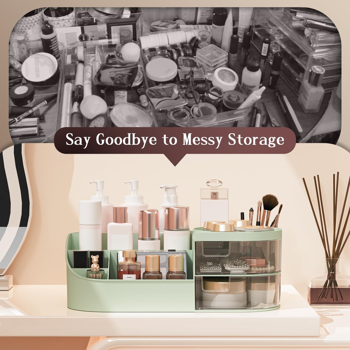 Makeup Organiser, Large Capacity Cosmetic Organisers for Beauty Skincare Jewelry, Make Up Storage Cosmetic Dressing Table Organiser Makeup Box with Drawer for Bedroom Bathroom Dresser Office (White)