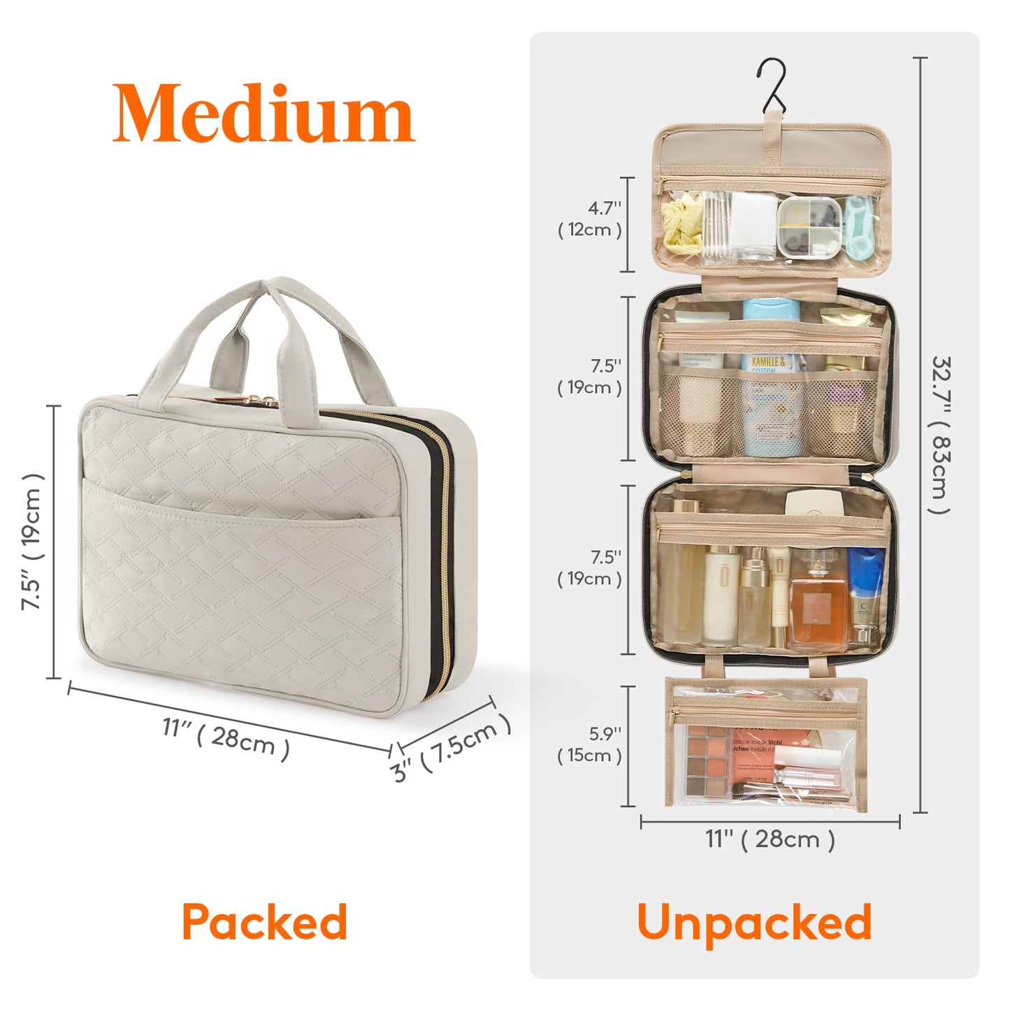 Lifewit Travel Toiletry Bag, Large Hanging Makeup Bag Organizer for Women, Transparent Travel Cosmetic Bag with Hanging Hook for Full Size Bottles, Vacation Essentials, Medium,Dark Blue